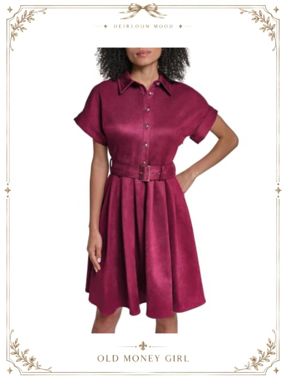 Karl Lagerfeld Womens Belted Scuba Suede Shirt Dress Cap Sleeve